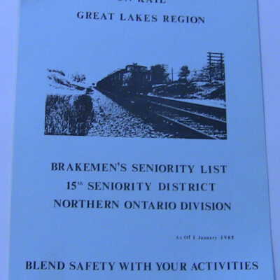 CN Rail Great Lakes Region Brakemen's Seniority List, 15th Seniority District, January 1985