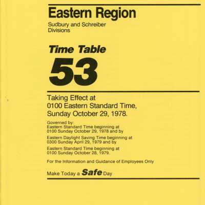Employee Timetable, CP Rail, Eastern Region, Time Table 53, October 29th 1978.