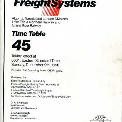 CP Rail Intermodal Timetable 45 for December 9 1990, effective 0001 EST
