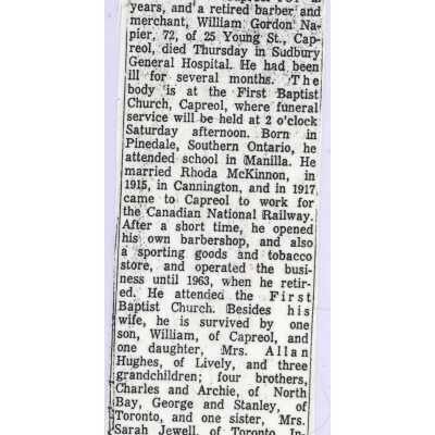 Document, Obituary, William Gordon Napier.