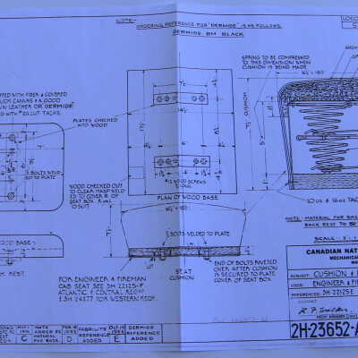 6077 Blueprint: 2H-23652A Cushion and Backrest for Engineer's and Fireman's Cab Seats
