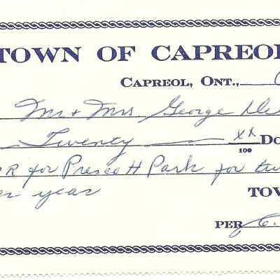 Photograph, Cheque, Mr. and Mrs. George Del Papa, Prescott Park.