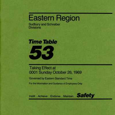 CP Rail Eastern Region Timetable 53 for October 26 1969, effective 0001 EST