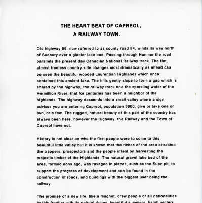 "The Heart Beat of Capreol: A Railway Town" by Jim LeCain, June 1995