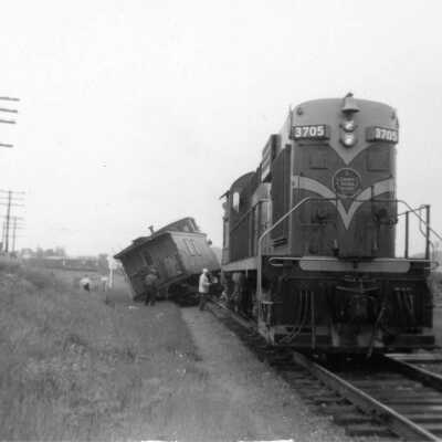 Photograph, Derailment, Caboose, CNR Locomotive 3705.