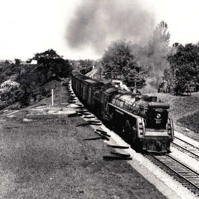Photograph: "CNR Engine no. 6153 Freight out of Paris, ON"