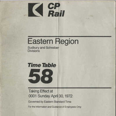 Canadian Pacific Eastern Region Timetable effective April, 1972