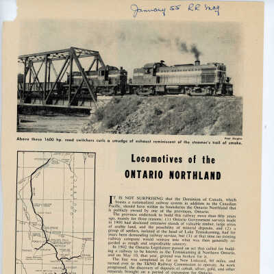 "Locomotives of the Ontario Northland" in Railroad Magazine, January 1955