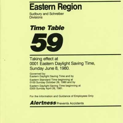 Employee Timetable, CP Rail, Eastern Region, Time Table 59, June 8th, 1980.
