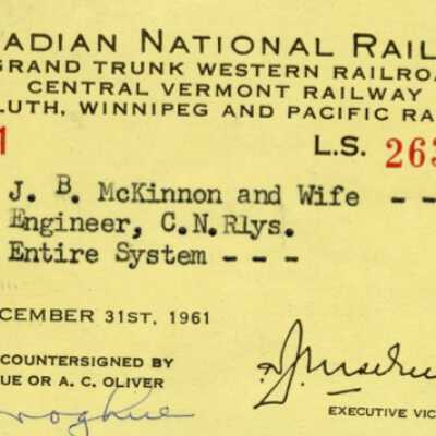 Canadian National Railways: Entire System Pass, J.B. McKinnon and Wife, 1960-1961