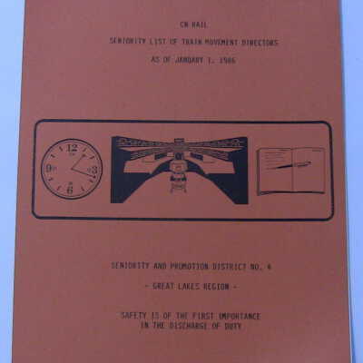CN Rail Great Lakes Region Seniority List of Train Movement Directors, Seniority and Promotion District No. 4, January 1986