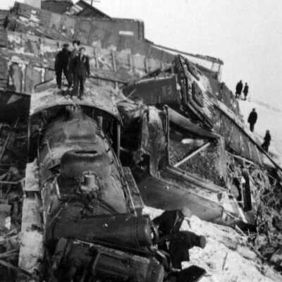 Photograph - Canadian National Railways locomotive wreck