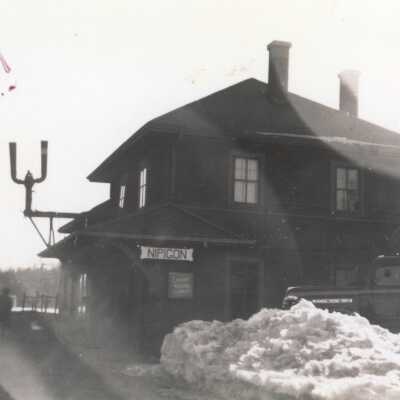 Photograph, CNR Station at Nipigon, Ontario, April 1941.
