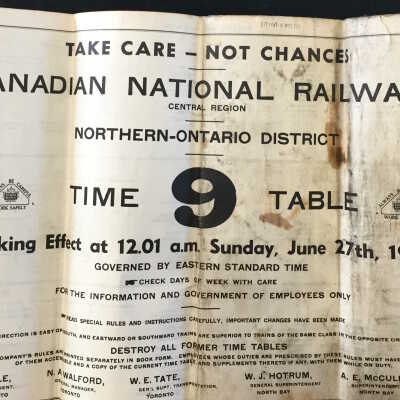Timetable, CNR Northern Ontario District 9, June 27th 1954