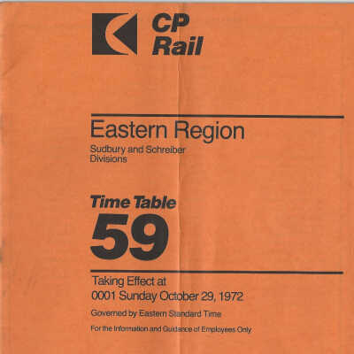 Canadian Pacific Eastern Region Timetable 59 effective October 1972