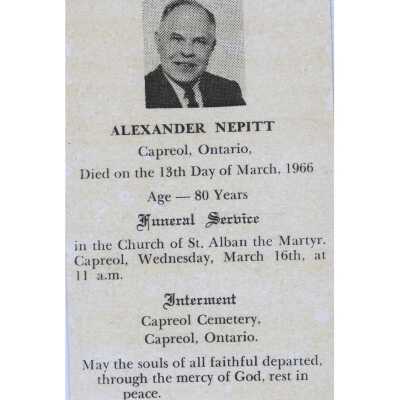 Document, Obituary, Alexander Nepitt.