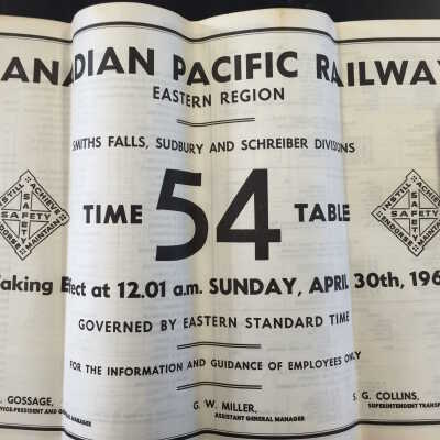 Timetable, Canadian Pacific Eastern Region 54, April 30th 1961