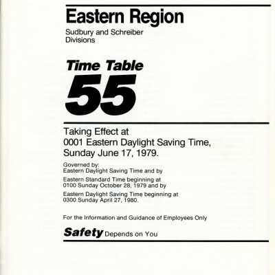 CP Rail Eastern Region (Sudbury and Schreiber) Timetable 55 for June 17 1979, effective 0001 EDST