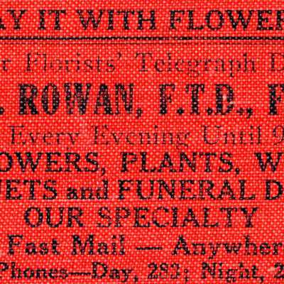 Photograph, Advertisement, R.F.F. Rowan, F.T.D. Florist.