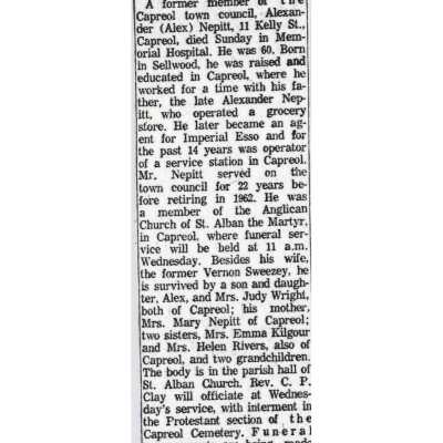 Document, Obituary, Alexander Nepitt.