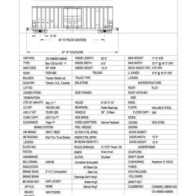 Document, Rolling Stock Plan, Canadian National Railway, CN406500-406649.