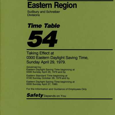 CP Rail Eastern Region (Sudbury and Schreiber) Timetable 54 for April 29 1979, effective 0001 EST
