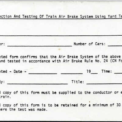 CN Inspection and Testing of Train Air Brake System Using Yard Test Plant Sheets