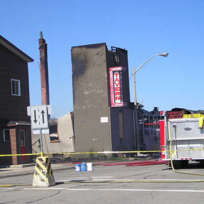 Photograph, Capreol Hotel & Tavern Fire, 2003.