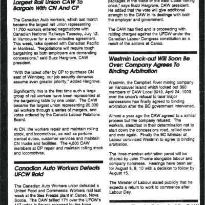Document, Largest Rail Union CAW to Bargain With CN And CP.