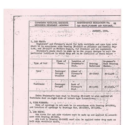 Canadian National Railways Maintenance Regulation No. 69: Cab Seats, Windows, and Fittings