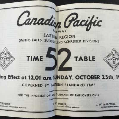 Timetable, Canadian Pacific 52 Eastern Region, October 25th 1964
