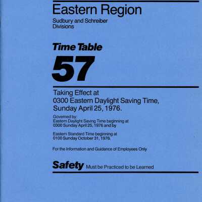 CP Rail Eastern Region (Sudbury and Schreiber) Timetable 57 for April 25 1976, effective 0001 EDST