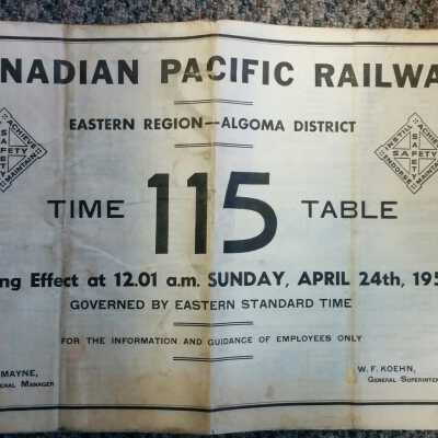 Timetables, Canadian Pacific 115, April 24th 1955