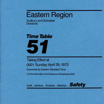 CP Rail Eastern Region (Sudbury and Schreiber) Timetable 51 for April 29 1973, effective 0001 EST