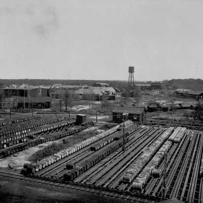 Photograph, View of Drum Storage from Main Office, British Cordite Company, Nobel, Ontario.