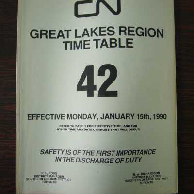 CN Great Lakes Region Time Table No. 42, Effective Monday, January 15th, 1990