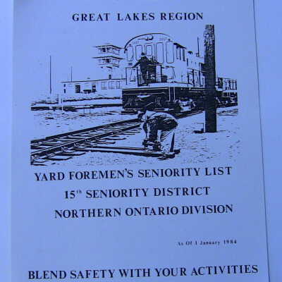 CN Rail Great Lakes Region Yard Helper's Seniority List, 15th Seniority District, Northern Ontario Division, January 1986