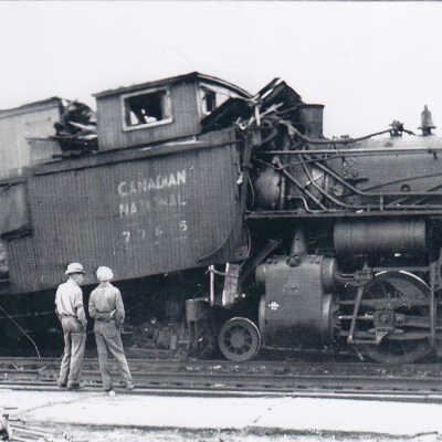 Photograph- CN Caboose 7785 and Engine Rear-End Collision