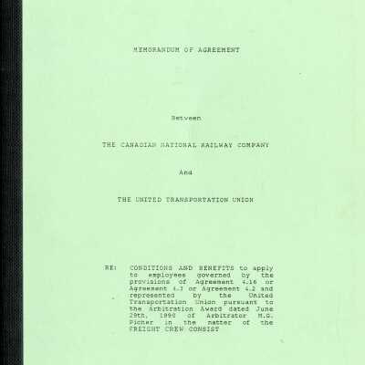 Canadian National: Memorandum of Agreement between Canadian National and the United Transportation Union