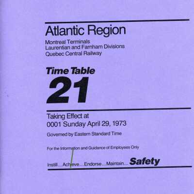 Employee Timetable, CP Rail, Atlantic Region, Time Table 21, April 29th 1973