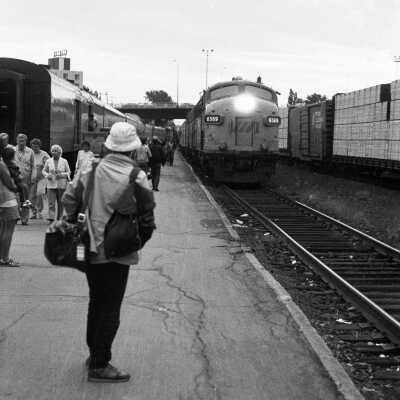 Photograph, VIA6589 on train 1 (Ottawa) arriving Sudbury 860830.