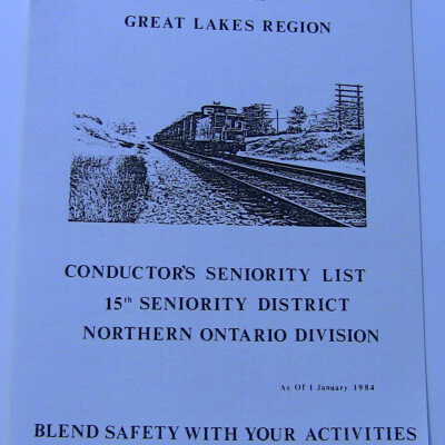 CN Rail Great Lakes Region Conductor's Seniority List, 15th Seniority District, Northern Ontario Division, January 1984