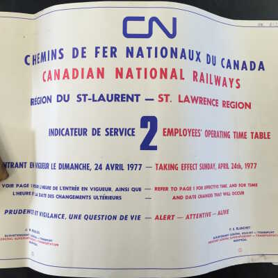 Timetable, CNR St. Lawrence Region 2, 24 April 1977