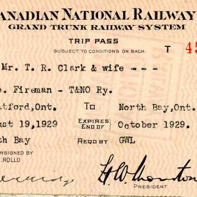 Pass, Canadian National Railways, August - October 1929