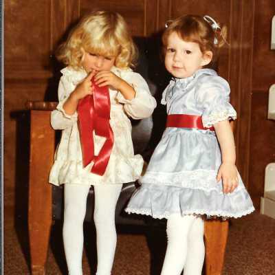 Photograph - Cynthia Fawcett (age 4) and Julie Sorel (age 2) at the Capreol Library Opening