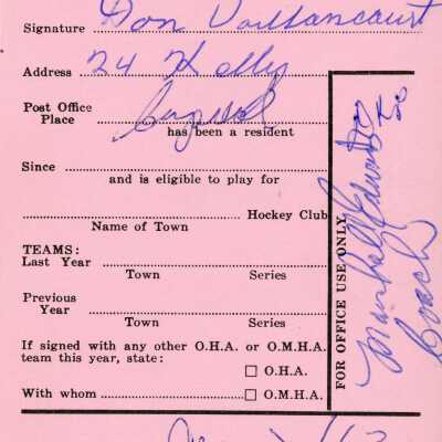 Hockey Player's Card belonging to Don Vailancourt