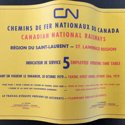 Timetable, CNR St. Lawrence Region 5, October 28th 1979
