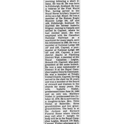 Document, Obituary, Matthew Nisbet.