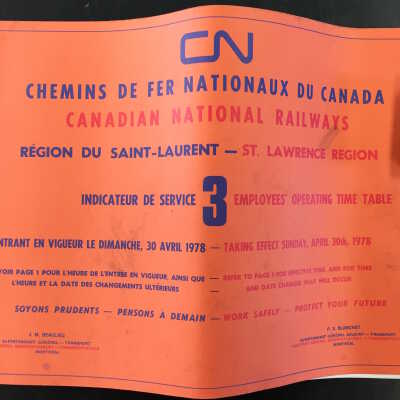 Timetable, CNR St. Lawrence Region 3, April 30th 1978