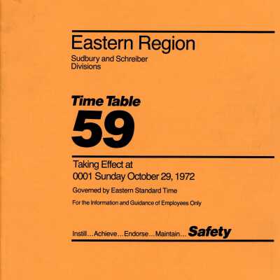 CP Rail Eastern Region (Sudbury and Schreiber) Timetable 59 for October 29 1972, effective 0001 EDST